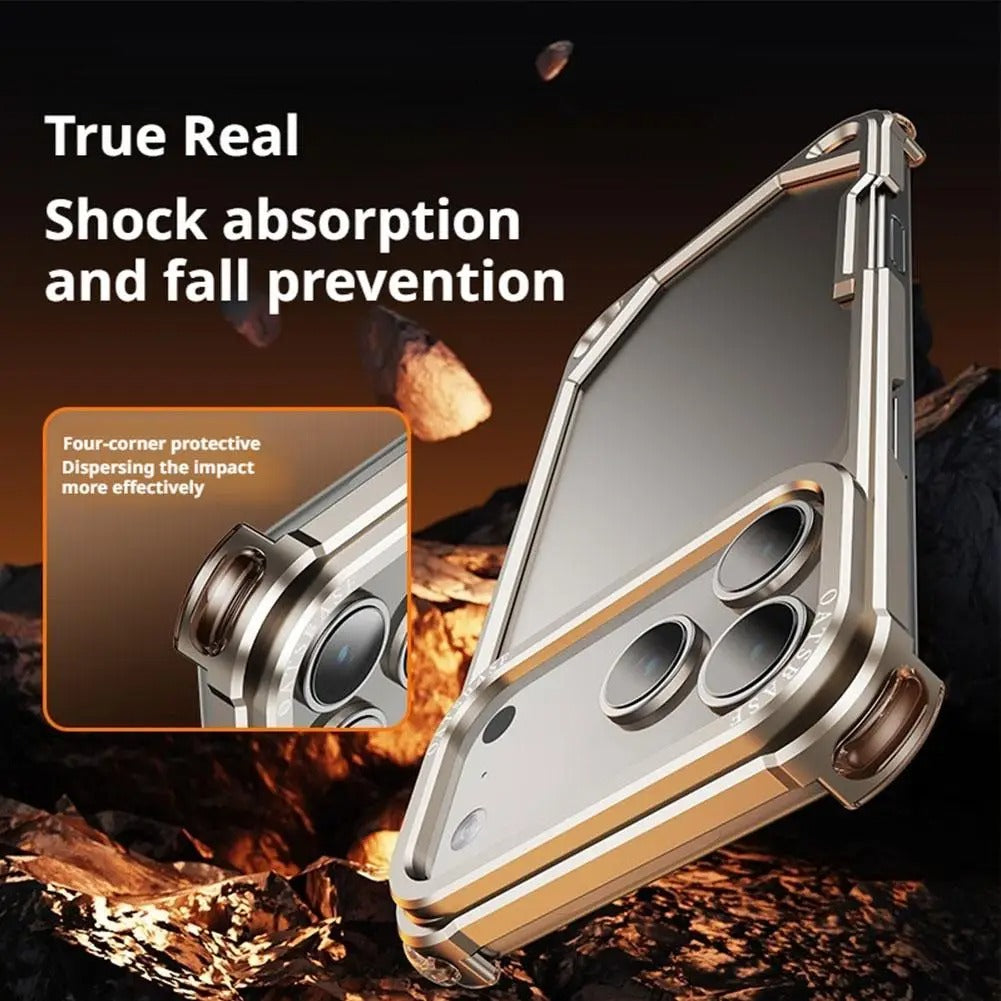 Rugged iPhone Case — Aviation Aluminum Frameless Metal Bumper with Heat-Dissipation Shell, Shockproof Drop-Resistant Protection & Lightweight Open-Frame Design