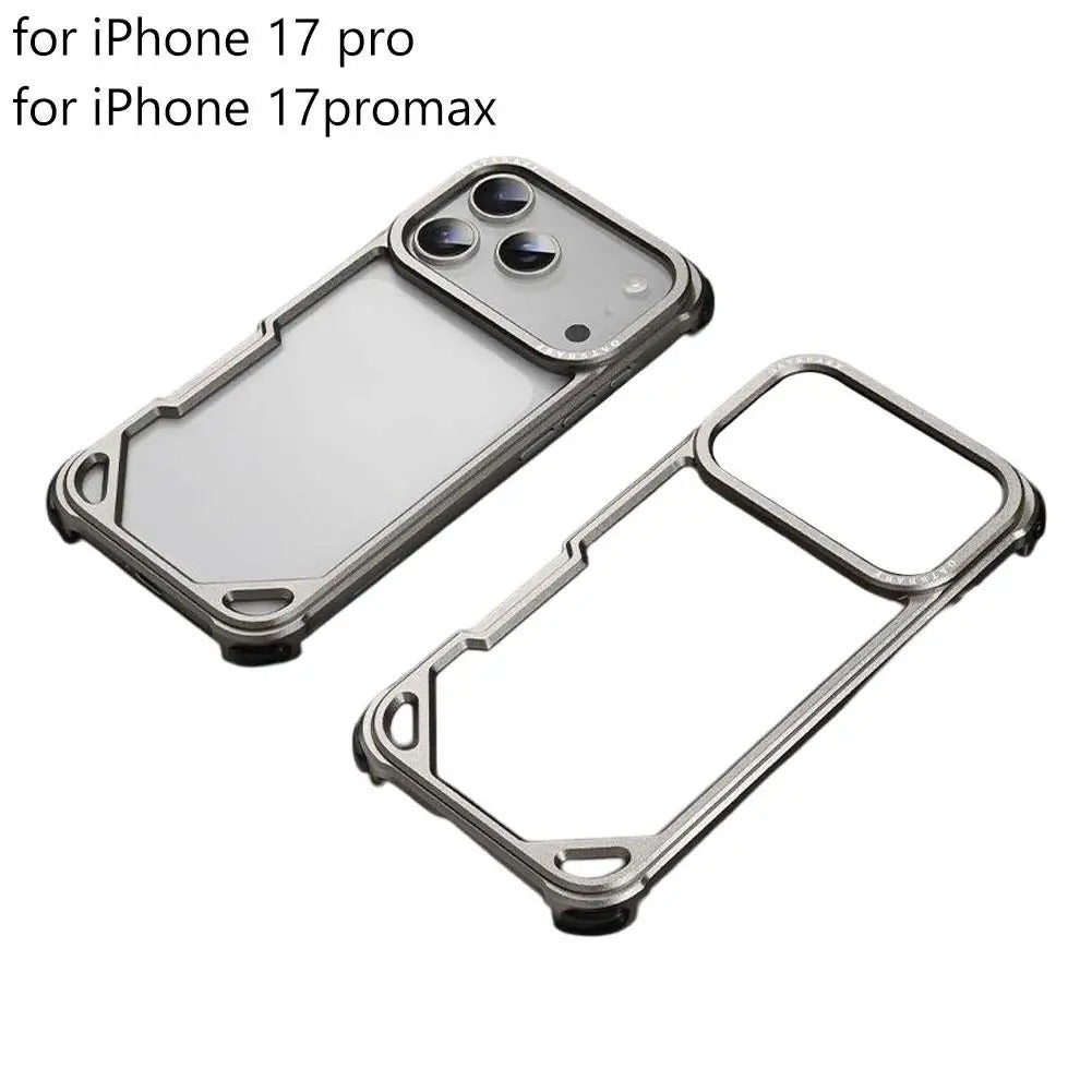 Rugged iPhone Case — Aviation Aluminum Frameless Metal Bumper with Heat-Dissipation Shell, Shockproof Drop-Resistant Protection & Lightweight Open-Frame Design