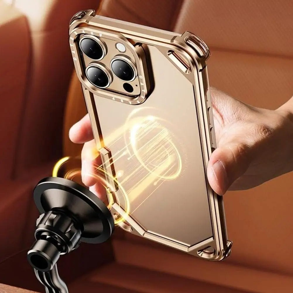 Rugged iPhone Case — Aviation Aluminum Frameless Metal Bumper with Heat-Dissipation Shell, Shockproof Drop-Resistant Protection & Lightweight Open-Frame Design