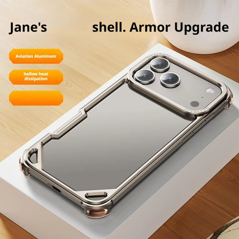 Rugged iPhone Case — Aviation Aluminum Frameless Metal Bumper with Heat-Dissipation Shell, Shockproof Drop-Resistant Protection & Lightweight Open-Frame Design