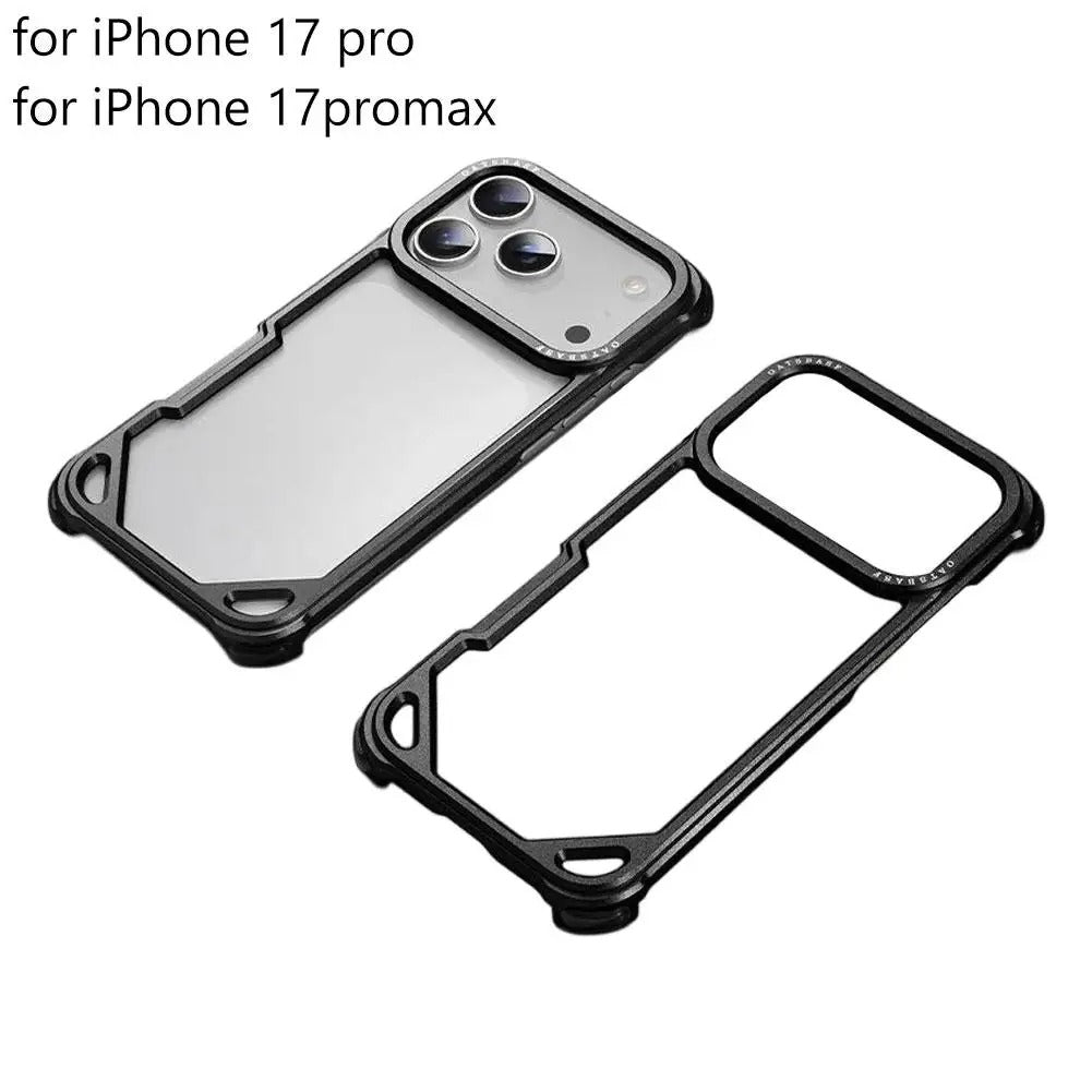 Rugged iPhone Case — Aviation Aluminum Frameless Metal Bumper with Heat-Dissipation Shell, Shockproof Drop-Resistant Protection & Lightweight Open-Frame Design