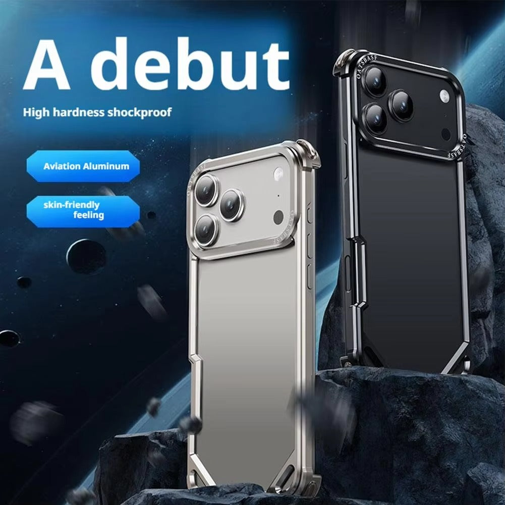 Rugged iPhone Case — Aviation Aluminum Frameless Metal Bumper with Heat-Dissipation Shell, Shockproof Drop-Resistant Protection & Lightweight Open-Frame Design