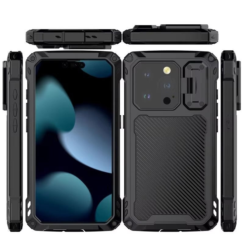 Rugged iPhone Case — Full-Body Military-Grade Cover with Built-In Screen Protector, Slide Camera Guard, Kickstand and Heavy-Duty Non-Slip Design