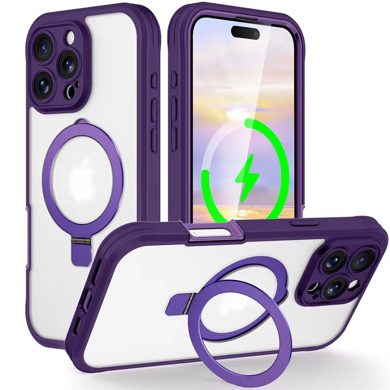 Rugged iPhone Case — Full-Body Shockproof PC+TPU Cover with Built-In Screen Protector, Invisible Magnetic Stand, Anti-Fingerprint Anti-Scratch Design