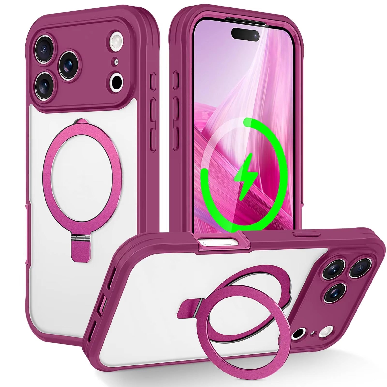 Rugged iPhone Case — Full-Body Shockproof PC+TPU Cover with Built-In Screen Protector, Invisible Magnetic Stand, Anti-Fingerprint Anti-Scratch Design