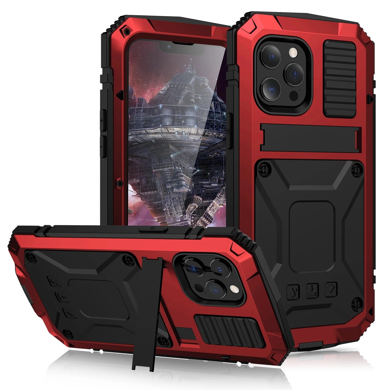 Rugged iPhone Case — Heavy-Duty Aluminum Armor Cover with Shockproof Bumper Design, Screen Guard Protection and Dustproof Anti-Fingerprint Finish