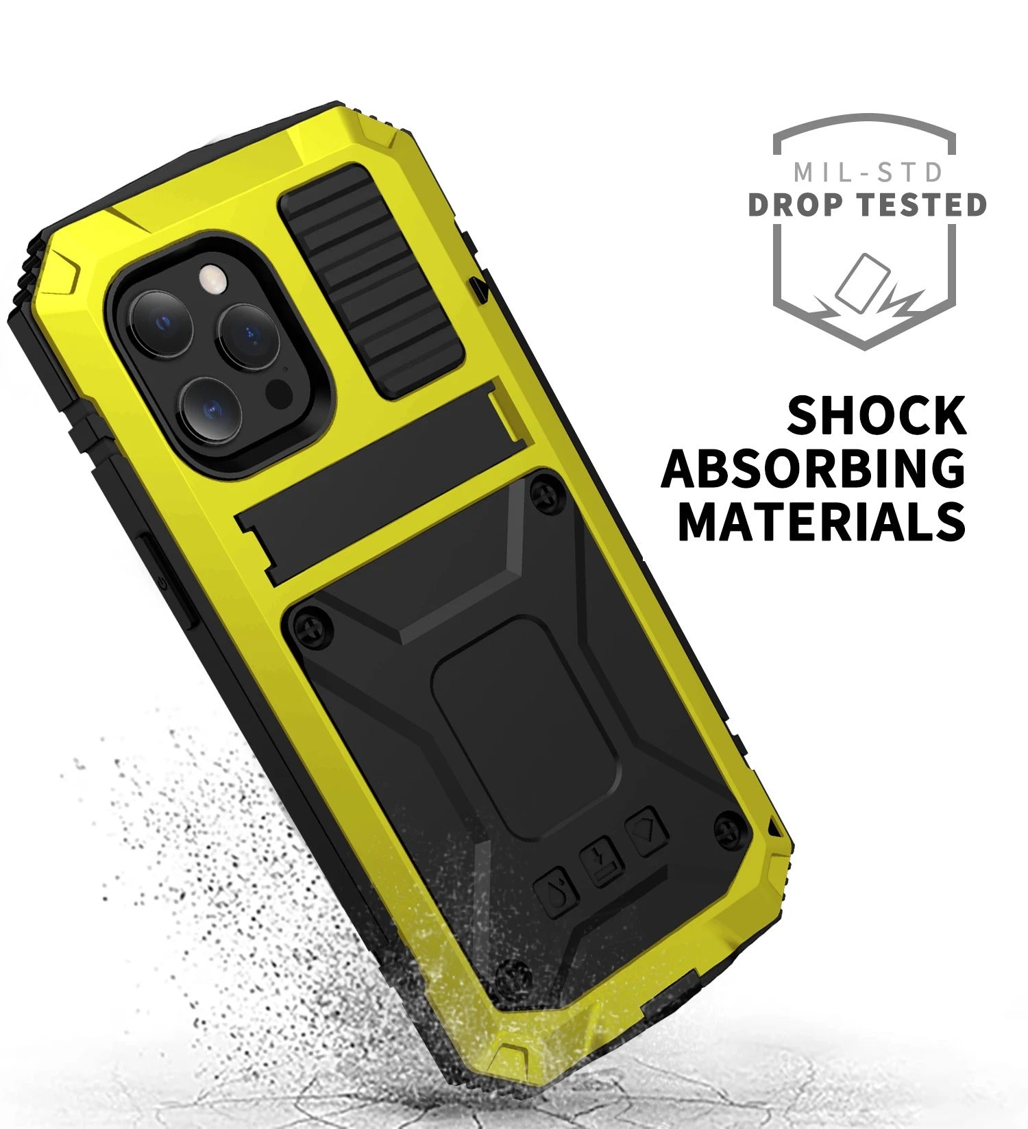Rugged iPhone Case — Heavy-Duty Aluminum Armor Cover with Shockproof Bumper Design, Screen Guard Protection and Dustproof Anti-Fingerprint Finish