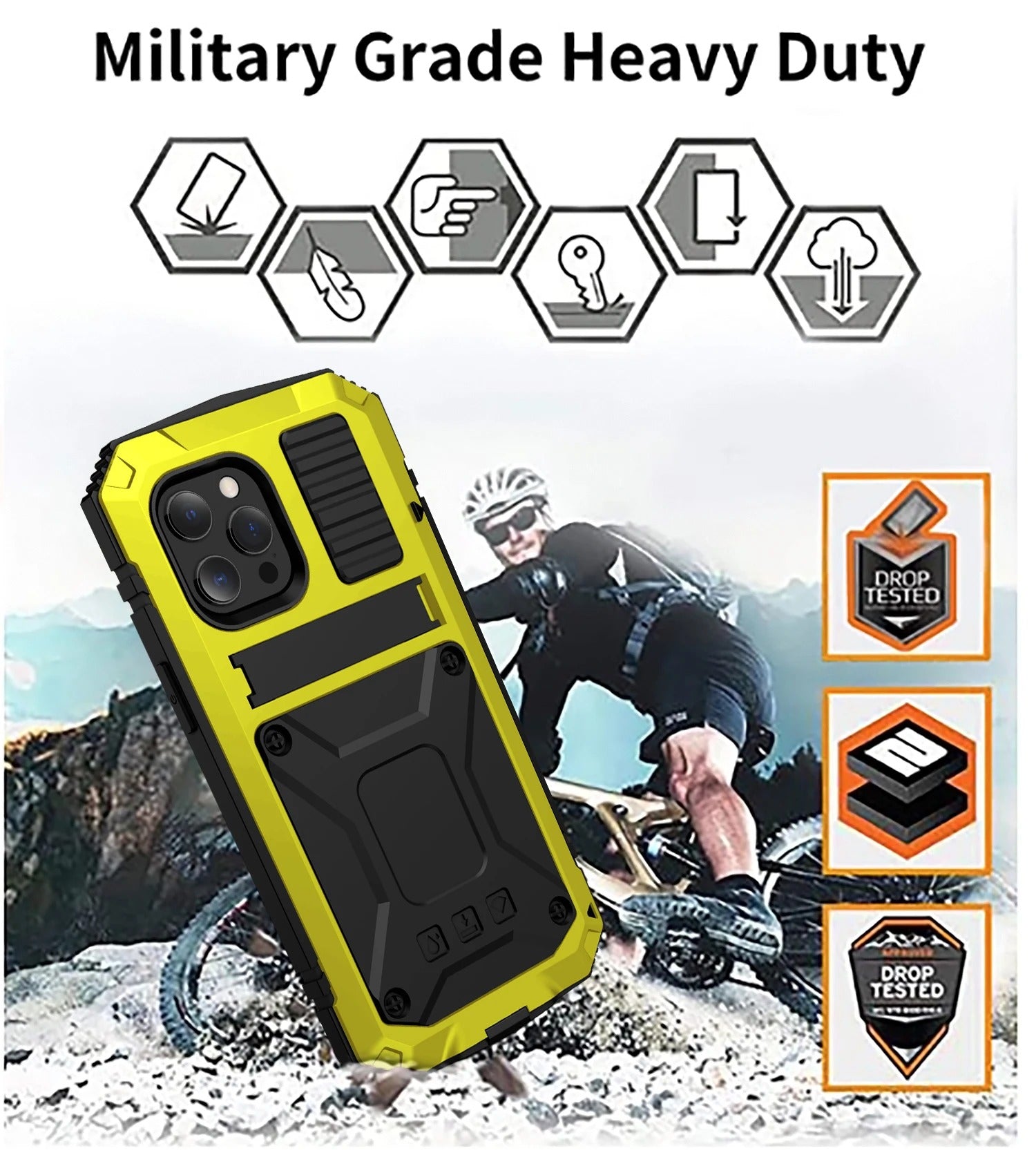 Rugged iPhone Case — Heavy-Duty Aluminum Armor Cover with Shockproof Bumper Design, Screen Guard Protection and Dustproof Anti-Fingerprint Finish
