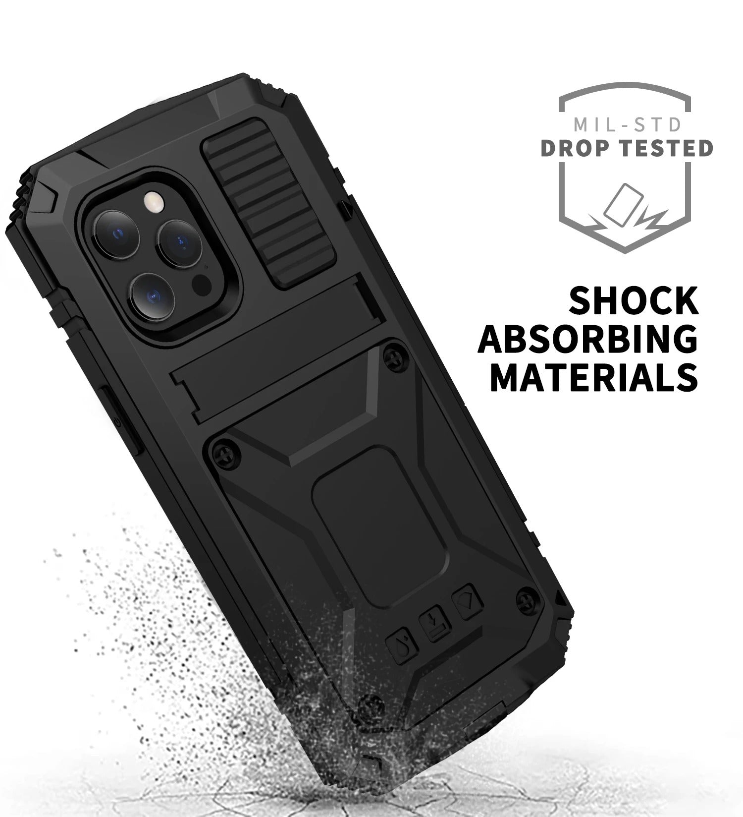 Rugged iPhone Case — Heavy-Duty Aluminum Armor Cover with Shockproof Bumper Design, Screen Guard Protection and Dustproof Anti-Fingerprint Finish