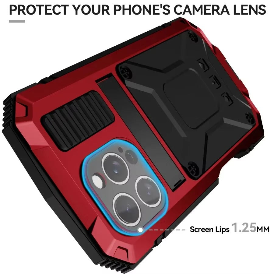 Rugged iPhone Case — Heavy-Duty Aluminum Armor Cover with Shockproof Bumper Design, Screen Guard Protection and Dustproof Anti-Fingerprint Finish