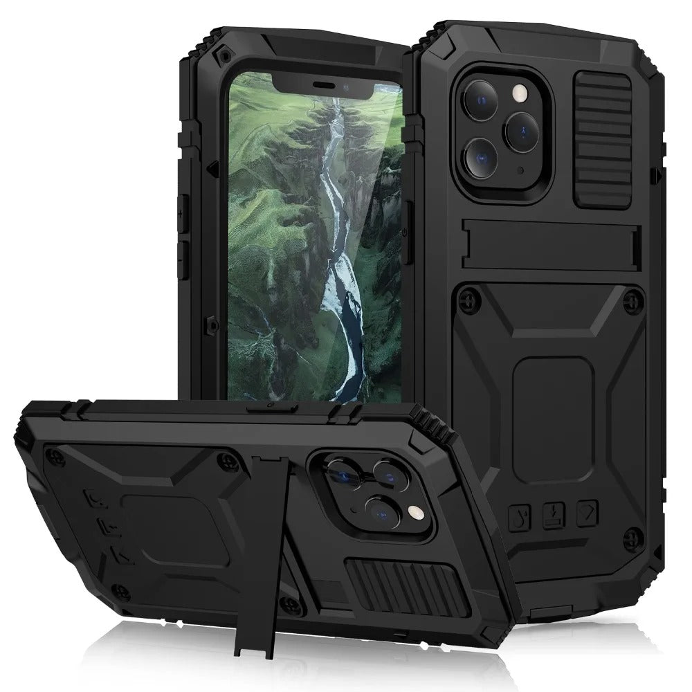 Rugged iPhone Case — Heavy-Duty Aluminum Armor Cover with Shockproof Bumper Design, Screen Guard Protection and Dustproof Anti-Fingerprint Finish