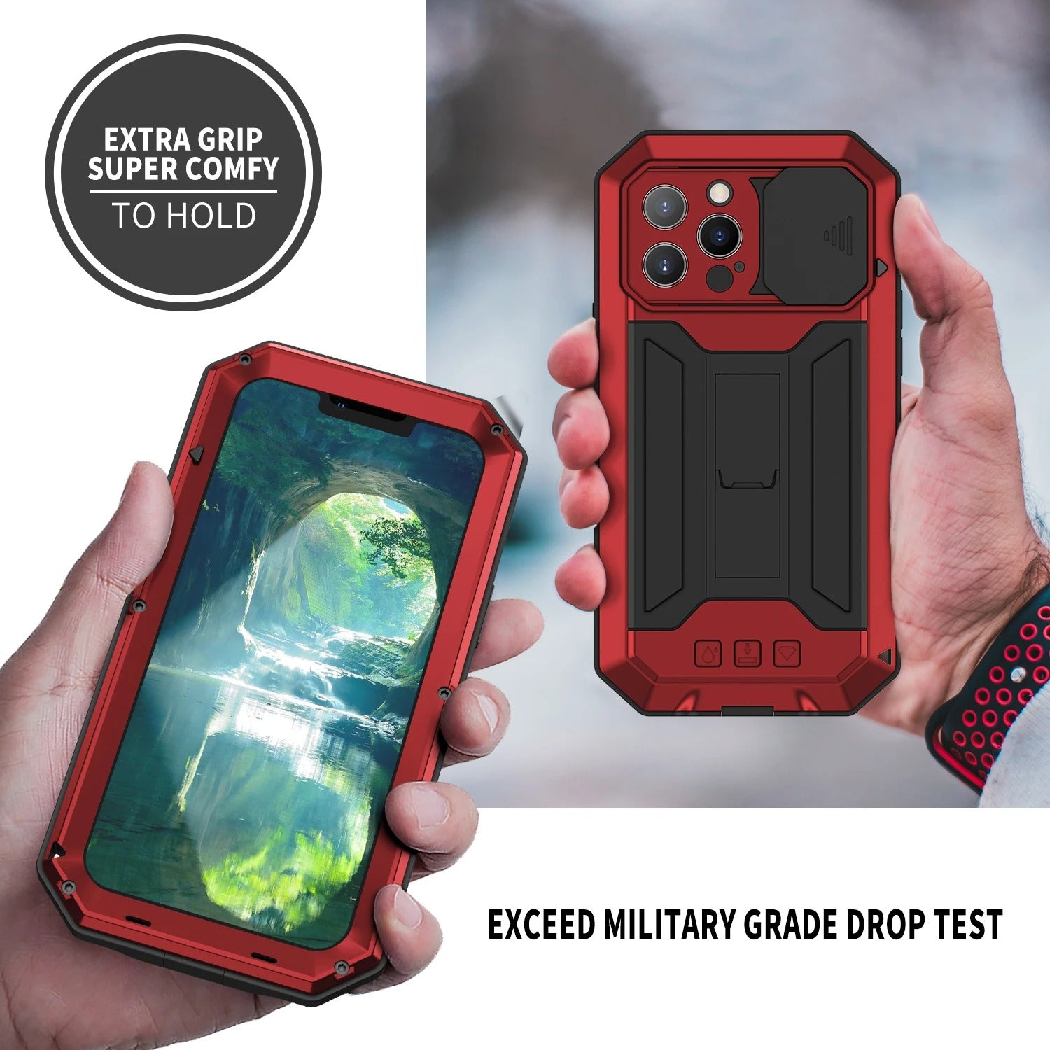 Rugged iPhone Case — Heavy-Duty Aluminum Full-Body Cover with Screen & Lens Protectors, Dual-Layer Shockproof Design, Kickstand and Dustproof Anti-Fingerprint Finish