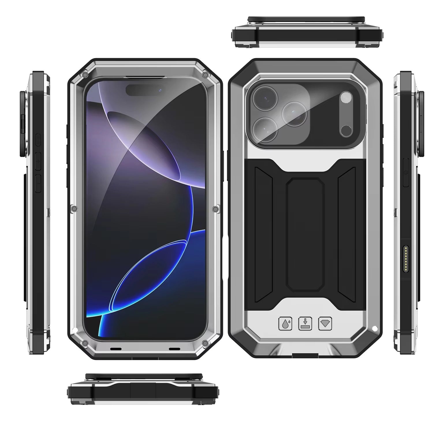 Rugged iPhone Case — Heavy-Duty Aluminum Full-Body Cover with Screen & Lens Protectors, Dual-Layer Shockproof Design, Kickstand and Dustproof Anti-Fingerprint Finish
