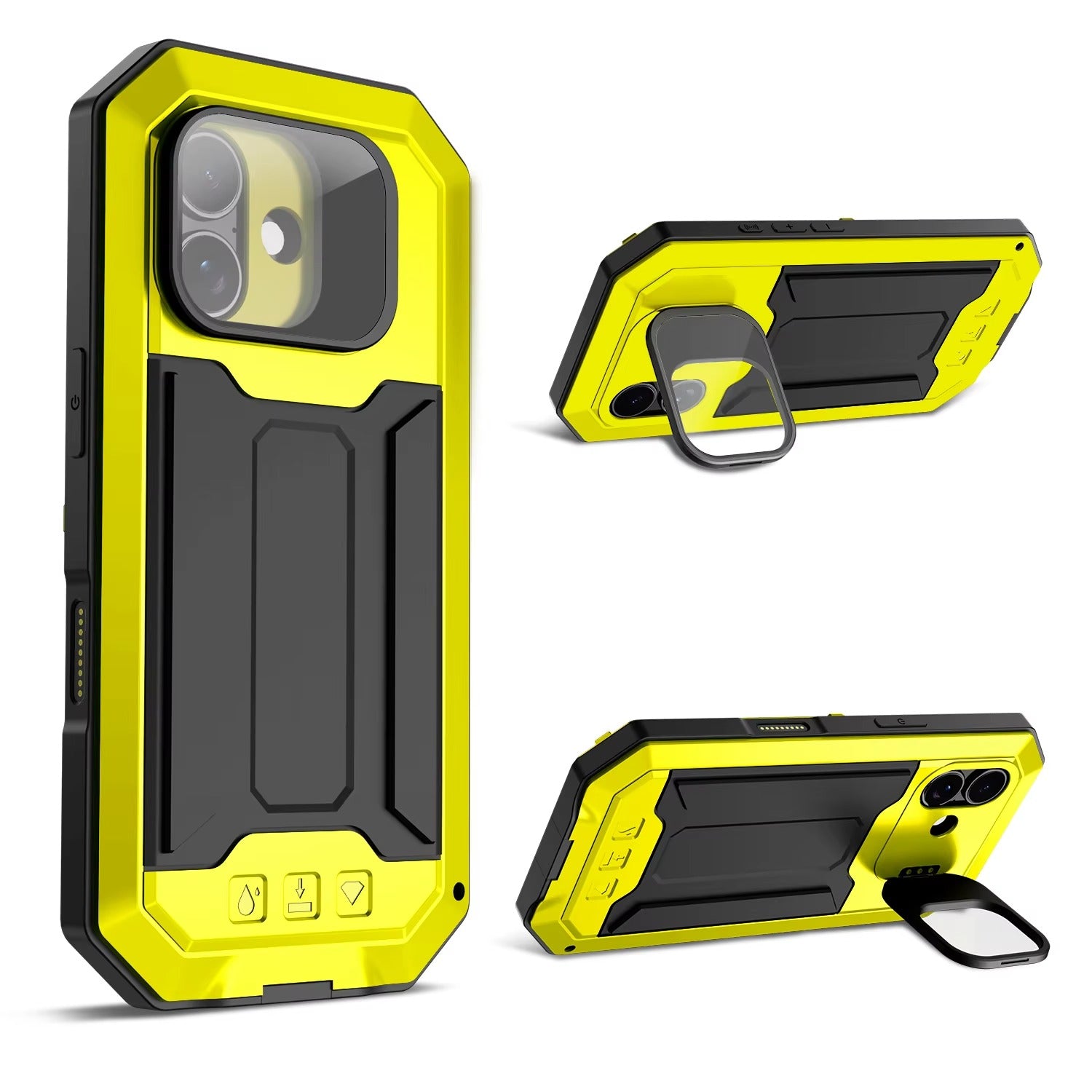 Rugged iPhone Case — Heavy-Duty Aluminum Full-Body Cover with Screen & Lens Protectors, Dual-Layer Shockproof Design, Kickstand and Dustproof Anti-Fingerprint Finish