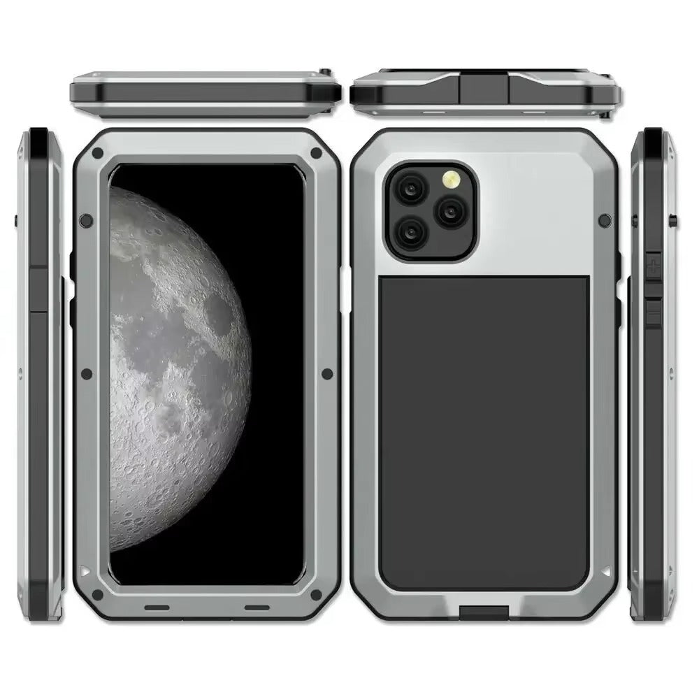 Rugged iPhone Case — Heavy-Duty Aluminum Military Cover with Gorilla Glass Screen Protection, Full-Body Shockproof Dustproof Non-Slip Design