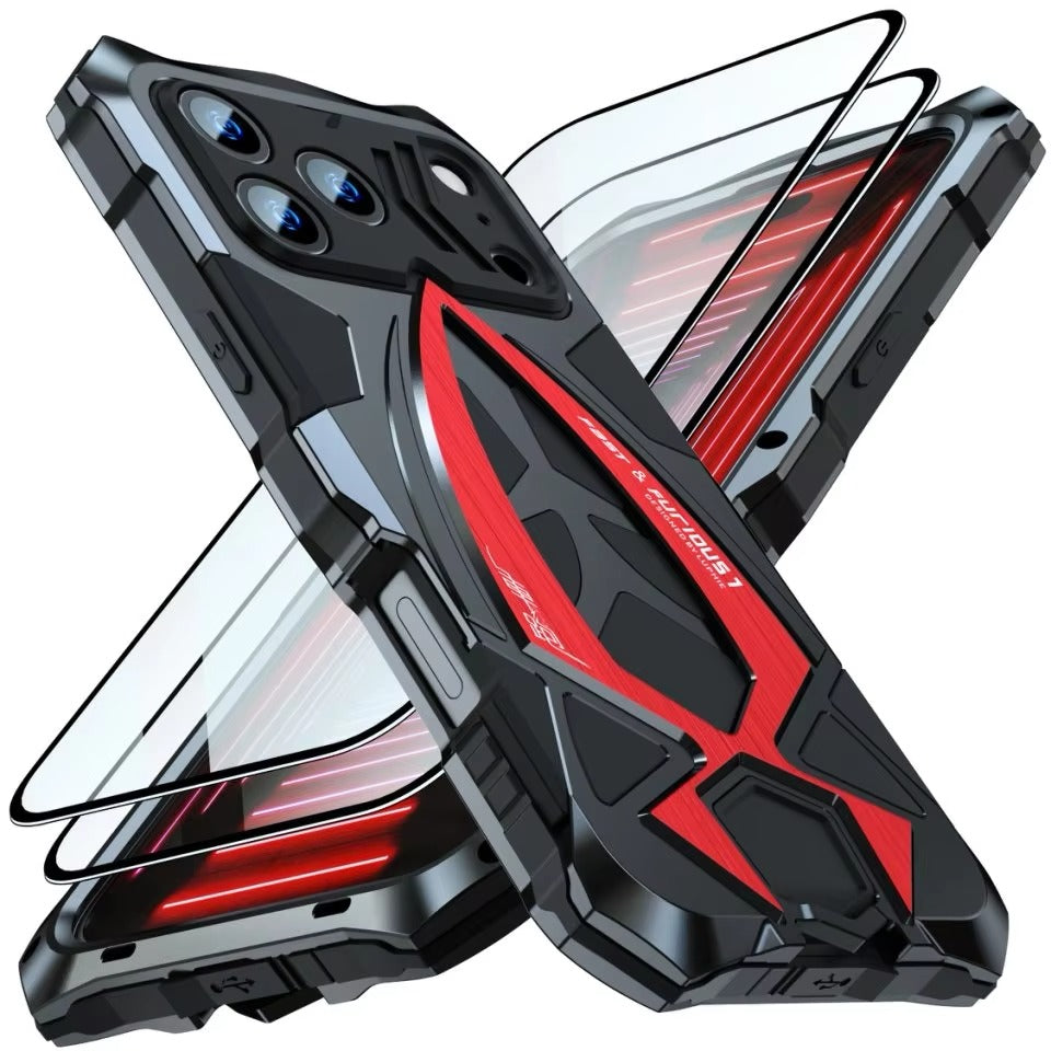 Rugged iPhone Case — Heavy-Duty Metal Armor Cover with Shockproof Defender Protection, Anti-Fingerprint Anti-Scratch Design and Non-Slip Grip