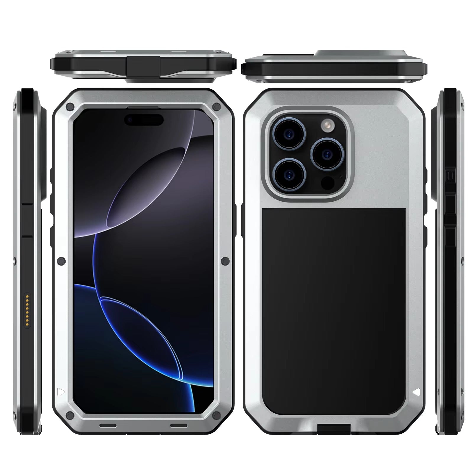 Rugged iPhone Case — Heavy-Duty Metal Tank Armor Cover with Shockproof Waterproof Design, Screen Film Protection and Anti-Fingerprint Non-Slip Finish