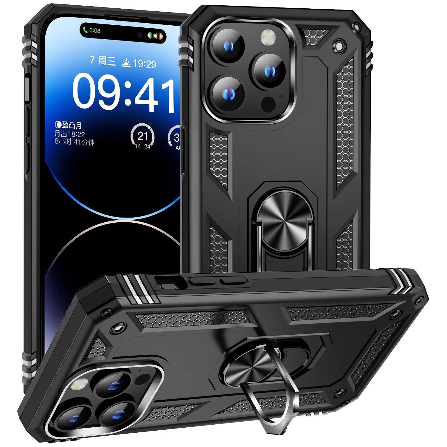 Rugged iPhone Case — Heavy-Duty PC+TPU Protective Cover with Metal Bracket Holder and Shockproof Anti-Fall Design