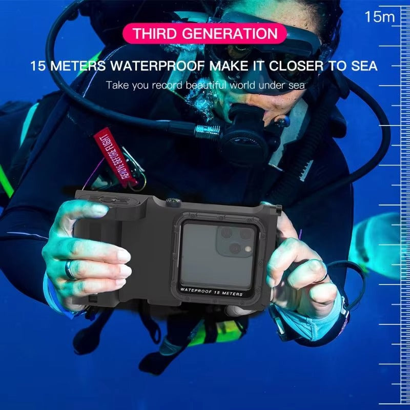 Rugged iPhone Case — IP68 Waterproof 15m/50ft Diving Pouch with Shockproof PC+TPU Seal, Anti-Scratch Protection and Lanyard for Underwater Photography