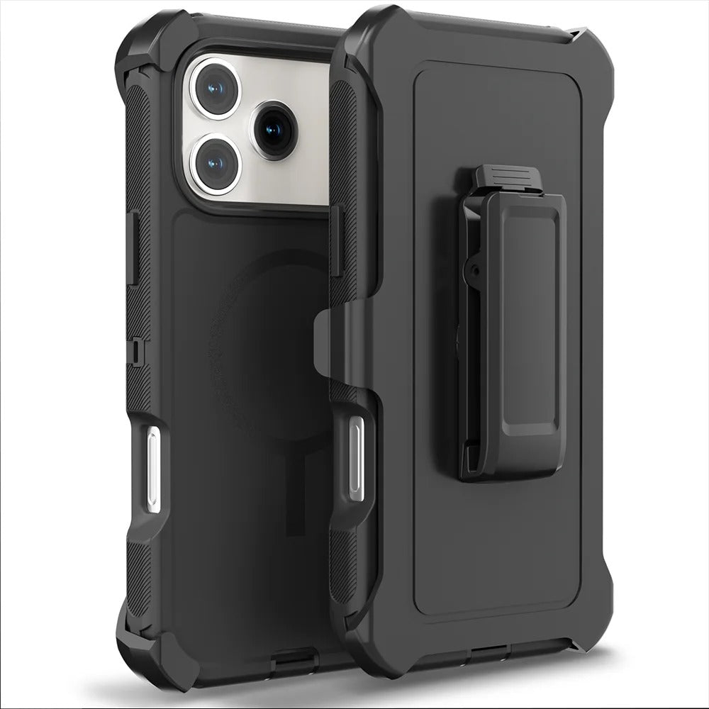 Rugged iPhone Case — Magnetic Defender Box Cover with Shockproof Armor TPU+PC Design, Belt Clip Holder and Full-Port Protection