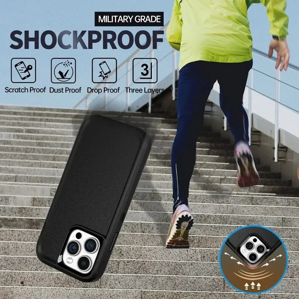 Rugged iPhone Case — Military-Grade Heavy-Duty Armor Box Cover with Belt Clip, Dual-Layer Shockproof Protection, Kickstand and Non-Slip Dustproof Design