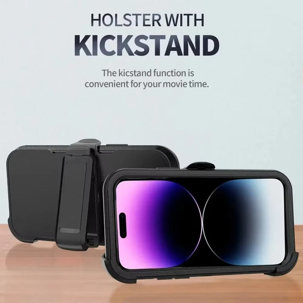 Rugged iPhone Case — Military-Grade Heavy-Duty Armor Box Cover with Belt Clip, Dual-Layer Shockproof Protection, Kickstand and Non-Slip Dustproof Design