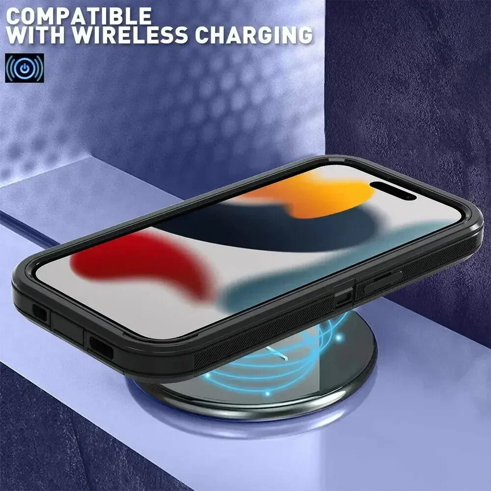 Rugged iPhone Case — Military-Grade Heavy-Duty Armor Box Cover with Belt Clip, Dual-Layer Shockproof Protection, Kickstand and Non-Slip Dustproof Design