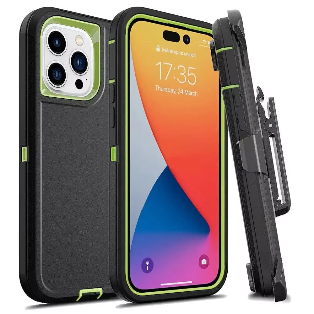 Rugged iPhone Case — Military-Grade Heavy-Duty Armor Box Cover with Belt Clip, Dual-Layer Shockproof Protection, Kickstand and Non-Slip Dustproof Design