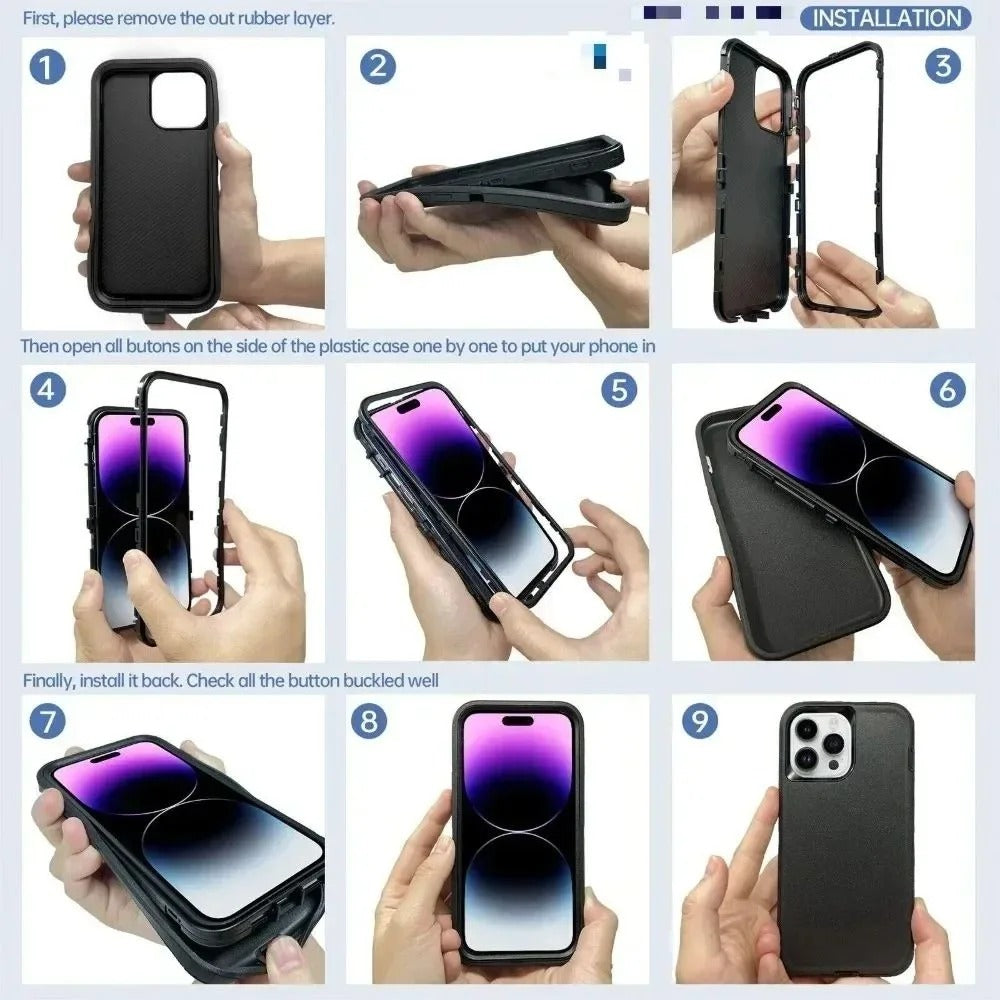 Rugged iPhone Case — Ott Armor Shockproof Defender Cover with Dual-Layer PC+TPU Protection, Drop-Proof Full-Coverage Design & Matte Non-Slip Finish