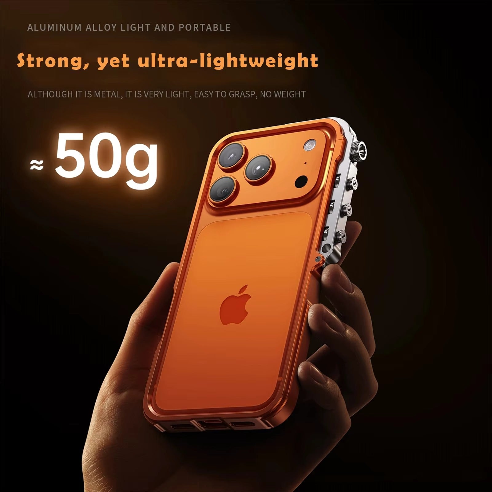 Rugged iPhone Case — Ultra-Light Aluminum Alloy Mecha Bumper with Military-Grade 360° Drop Protection, Shockproof Design and Lanyard Support