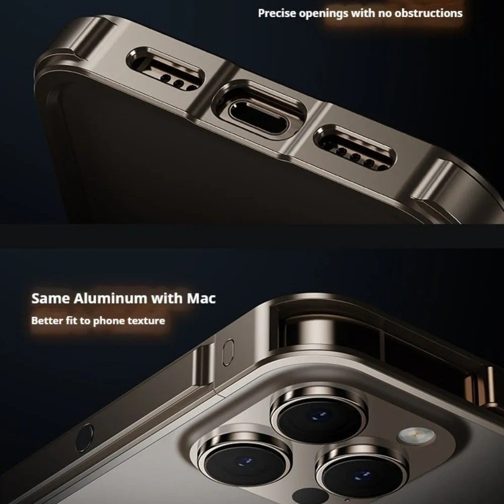 Rugged iPhone Case — Ultra-Light Aluminum Alloy Mecha Bumper with Military-Grade 360° Drop Protection, Shockproof Design and Lanyard Support
