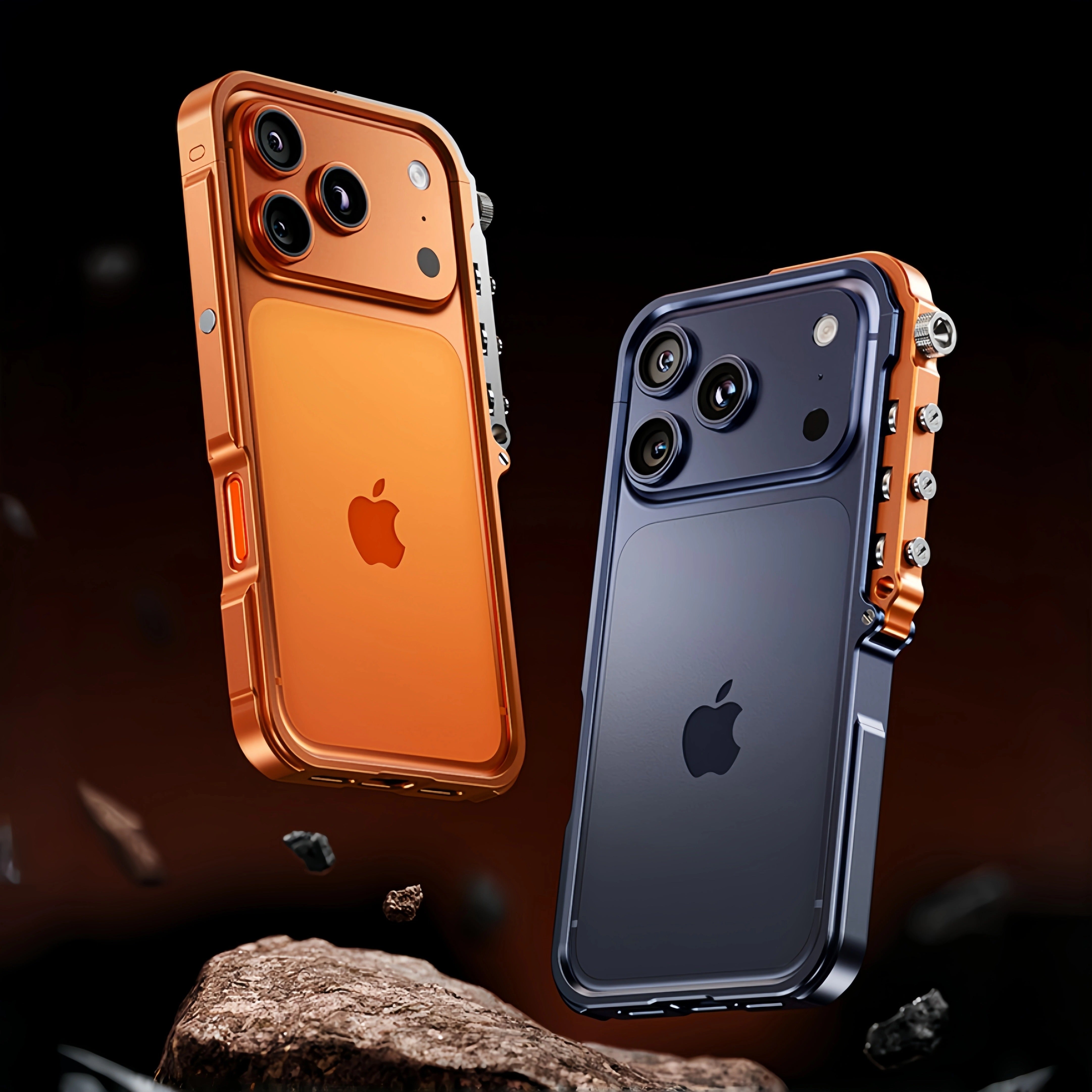 Rugged iPhone Case — Ultra-Light Aluminum Alloy Mecha Bumper with Military-Grade 360° Drop Protection, Shockproof Design and Lanyard Support
