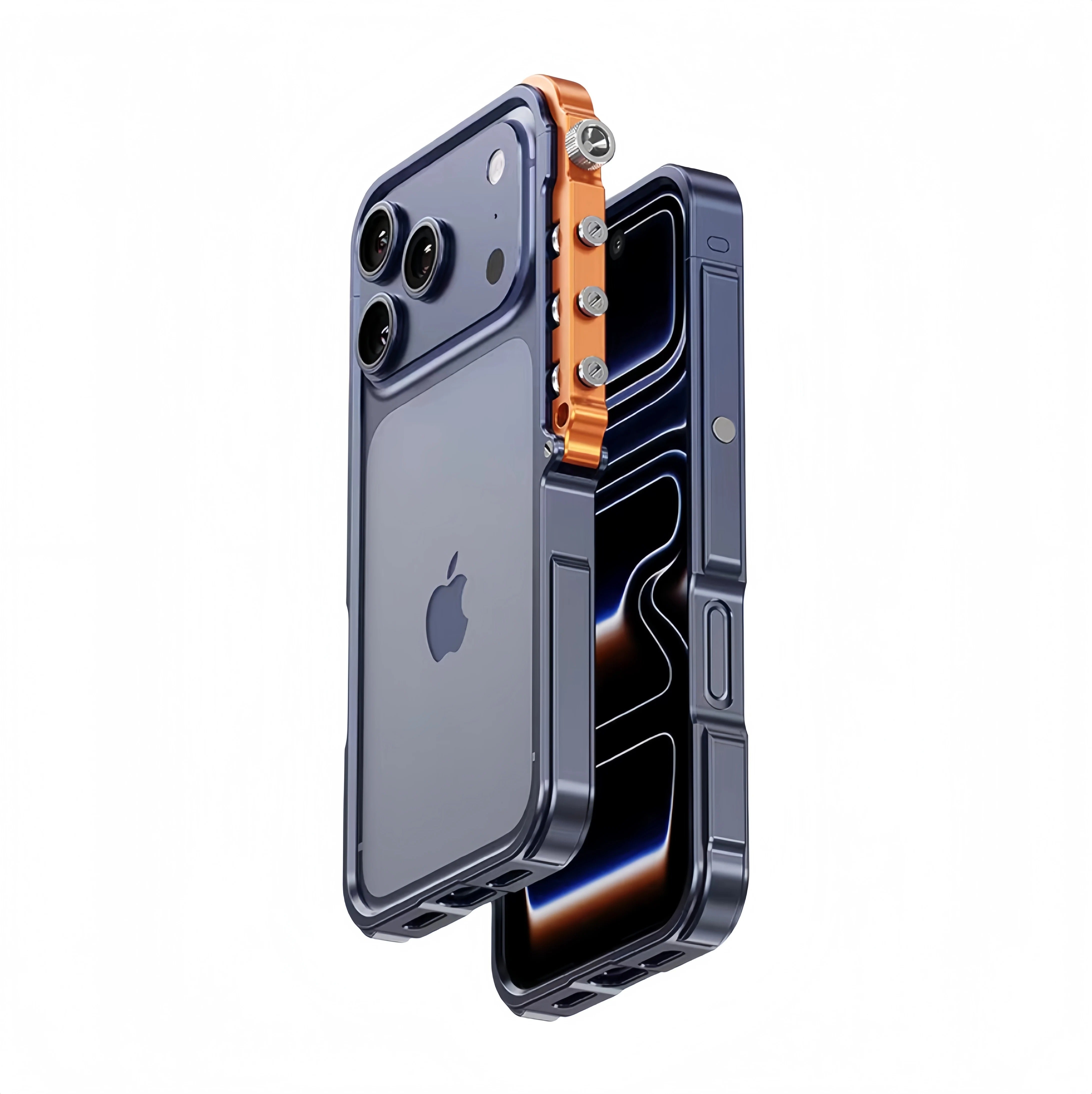 Rugged iPhone Case — Ultra-Light Aluminum Alloy Mecha Bumper with Military-Grade 360° Drop Protection, Shockproof Design and Lanyard Support