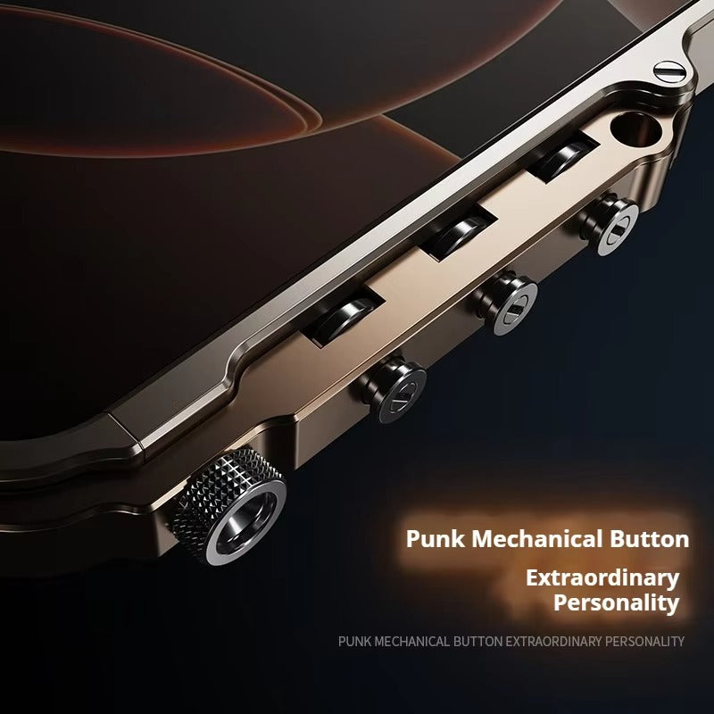 Rugged iPhone Case — Ultra-Light Aluminum Alloy Mecha Bumper with Military-Grade 360° Drop Protection, Shockproof Design and Lanyard Support