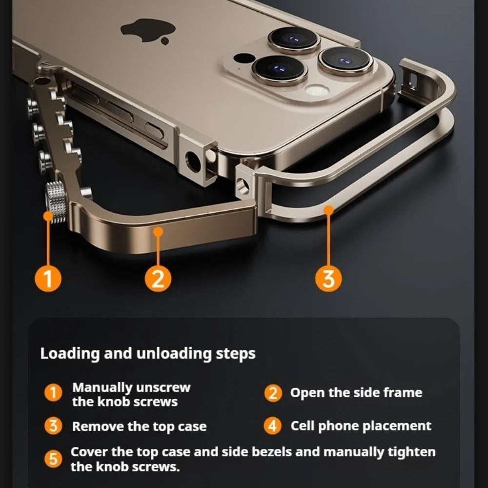 Rugged iPhone Case — Ultra-Light Aluminum Alloy Mecha Bumper with Military-Grade 360° Drop Protection, Shockproof Design and Lanyard Support