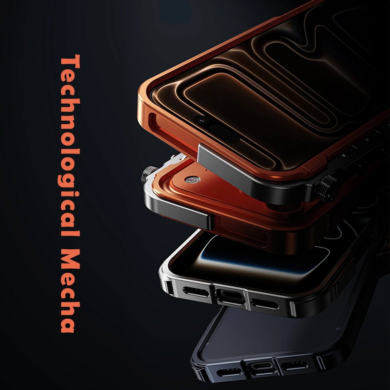 Rugged iPhone Case — Ultra-Light Aluminum Alloy Mecha Bumper with Military-Grade 360° Drop Protection, Shockproof Design and Lanyard Support