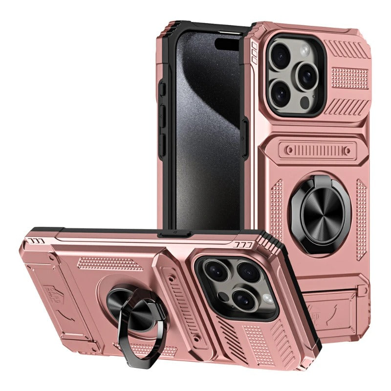 Rugged iPhone Magnetic Wallet Case with Ring Stand — Heavy Duty Armor Drop Protection, Dual Layer Shockproof Cover, Anti-Fingerprint Scratch-Resistant Design