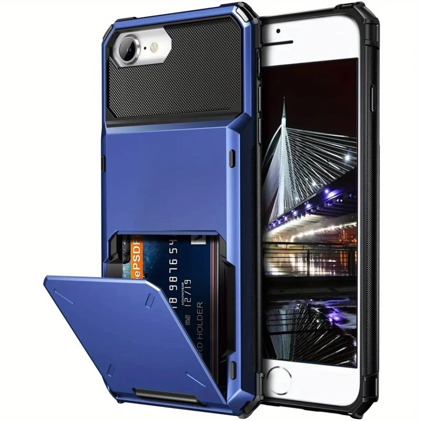 Rugged iPhone Wallet Case with Card Holder — TPU Armor Bumper Full Coverage, Magnetic Ring Kickstand, Military Grade Shockproof Scratch-Resistant Design