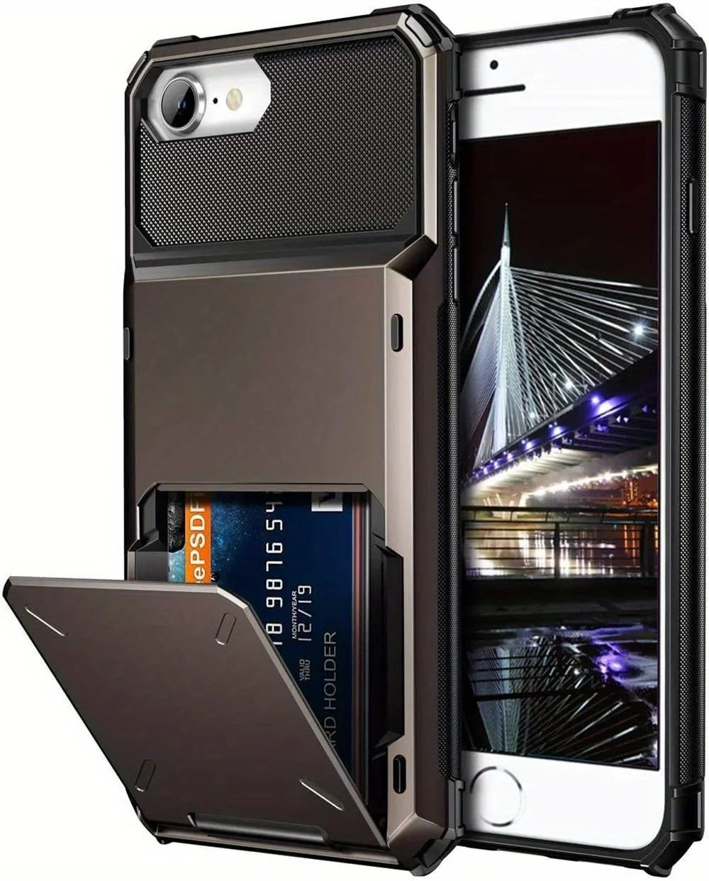 Rugged iPhone Wallet Case with Card Holder — TPU Armor Bumper Full Coverage, Magnetic Ring Kickstand, Military Grade Shockproof Scratch-Resistant Design