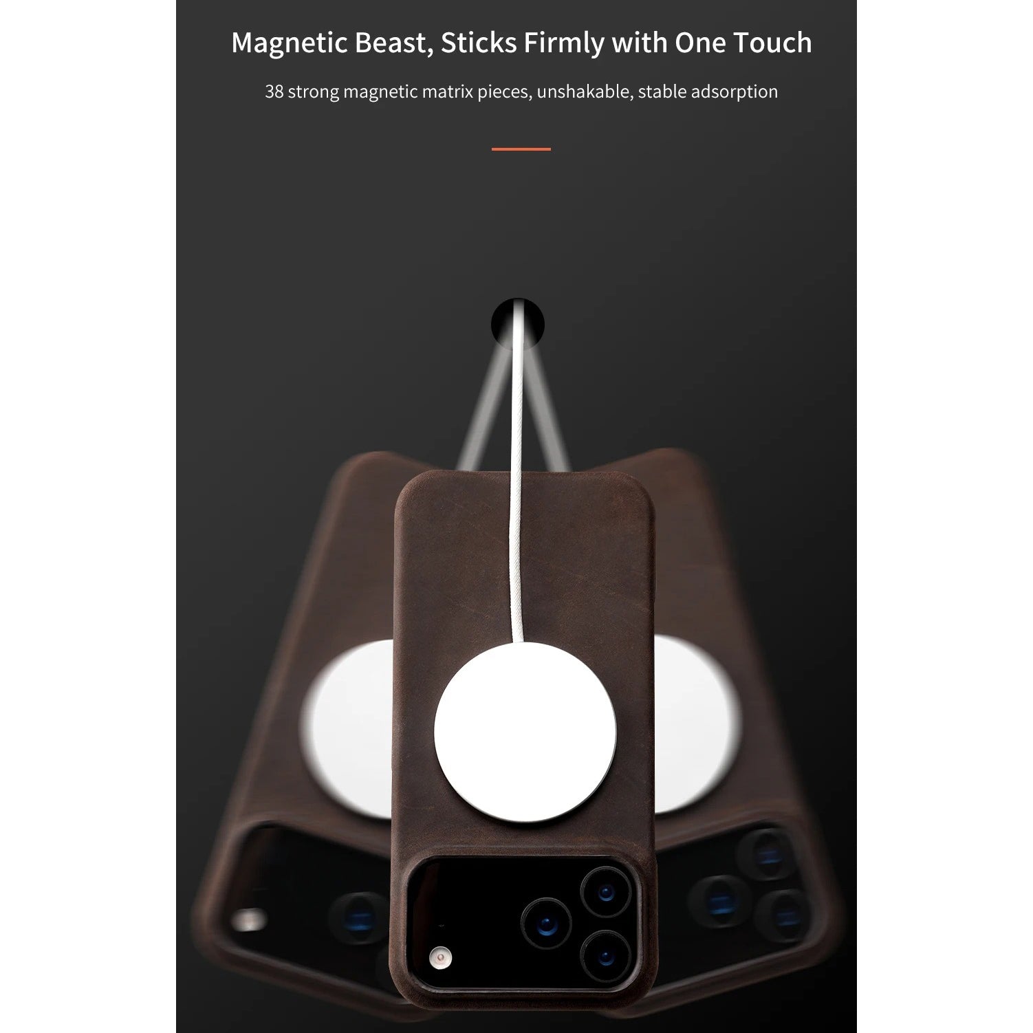 Luxury iPhone Case — Genuine Pull-Up Leather MagSafe Cover with Handcrafted Design, Shockproof Protection and Strong Magnetic Back Finish