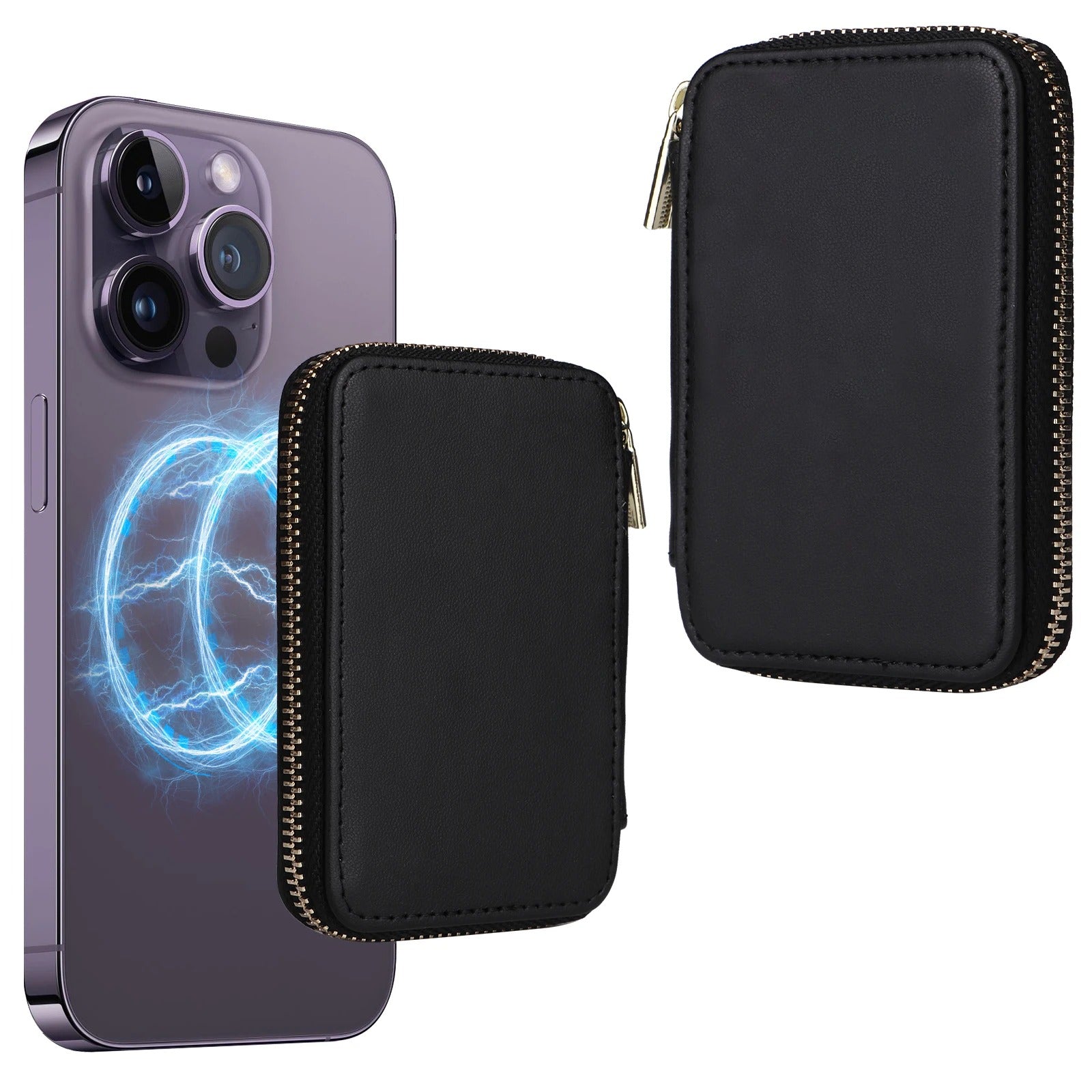 Refined iPhone Magnetic Leather Wallet, MagSafe-Compatible Card Holder with RFID Blocking, Slim Storage Design with Lanyard Support