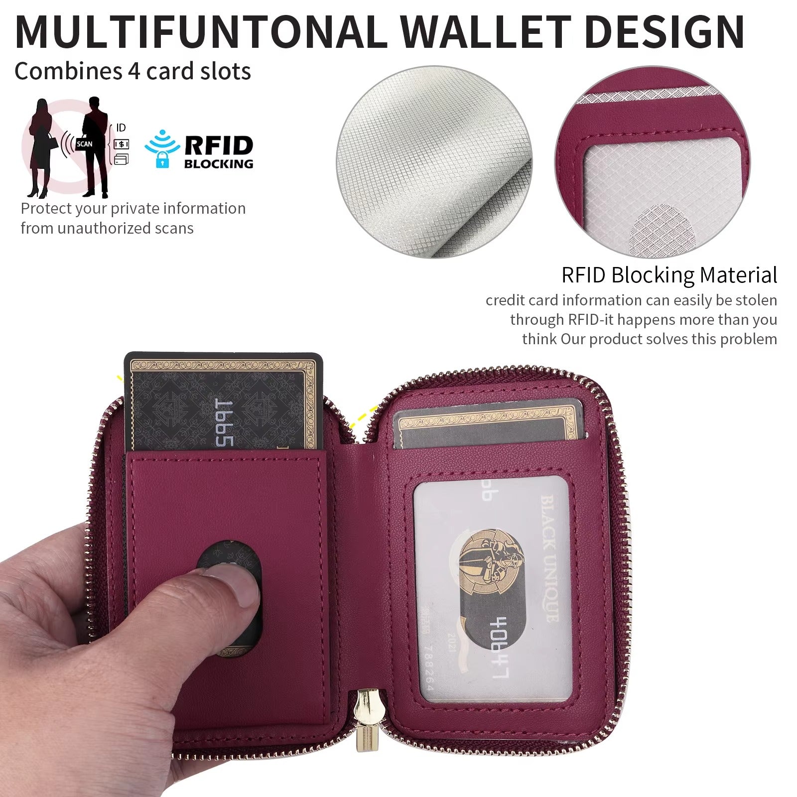 Refined iPhone Magnetic Leather Wallet, MagSafe-Compatible Card Holder with RFID Blocking, Slim Storage Design with Lanyard Support