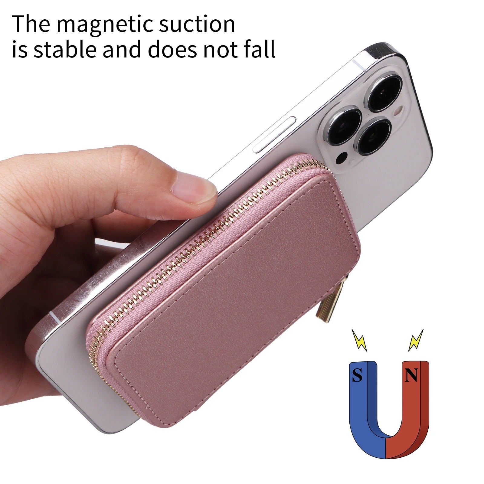 Refined iPhone Magnetic Leather Wallet, MagSafe-Compatible Card Holder with RFID Blocking, Slim Storage Design with Lanyard Support