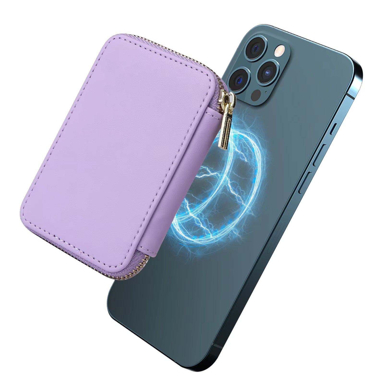 Refined iPhone Magnetic Leather Wallet, MagSafe-Compatible Card Holder with RFID Blocking, Slim Storage Design with Lanyard Support