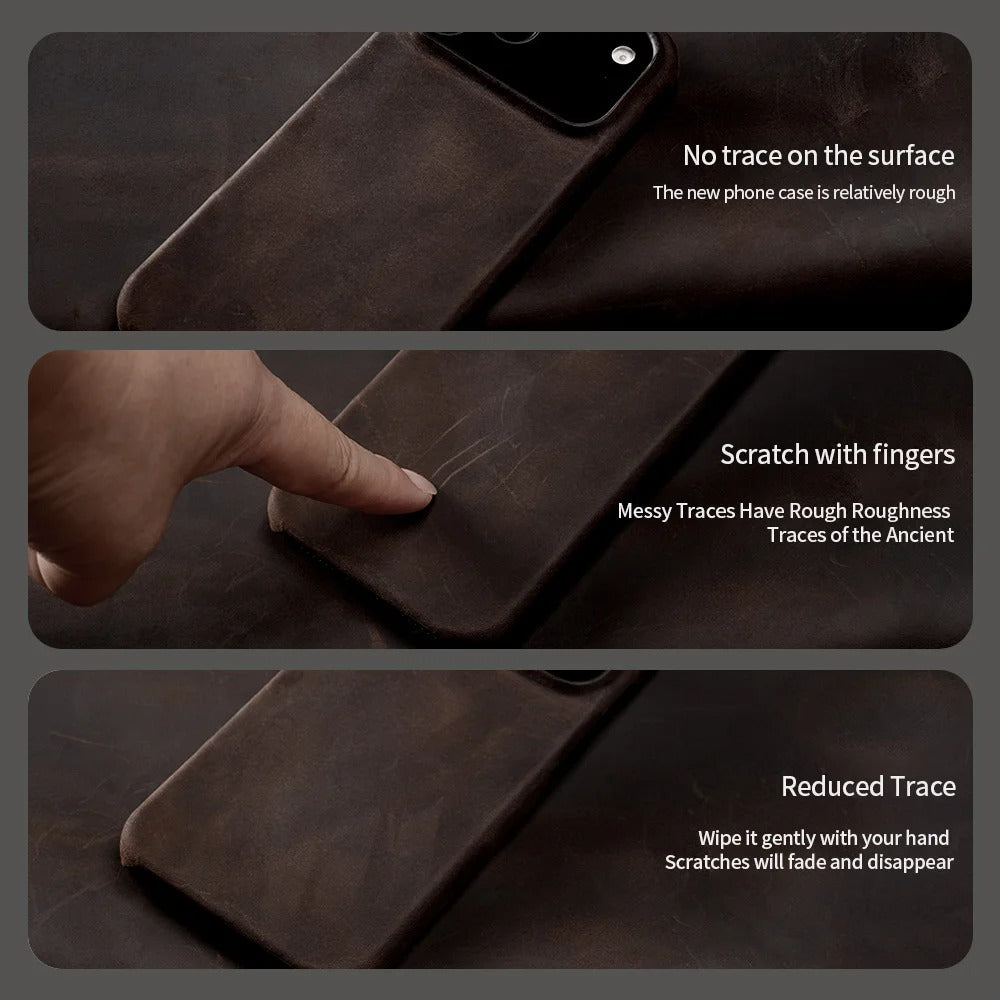 Luxury iPhone Case — Genuine Pull-Up Leather MagSafe Cover with Handcrafted Design, Shockproof Protection and Strong Magnetic Back Finish