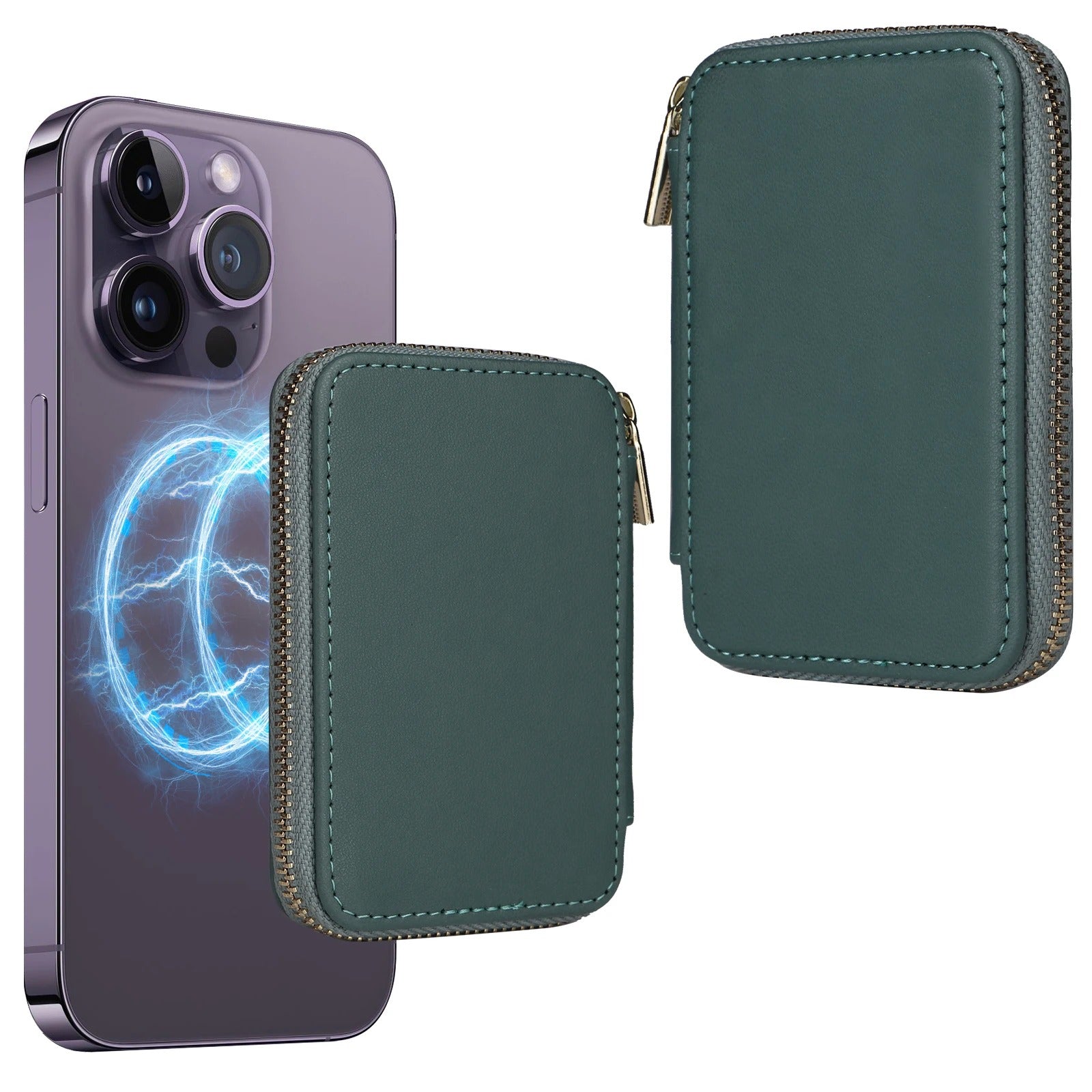 Refined iPhone Magnetic Leather Wallet, MagSafe-Compatible Card Holder with RFID Blocking, Slim Storage Design with Lanyard Support