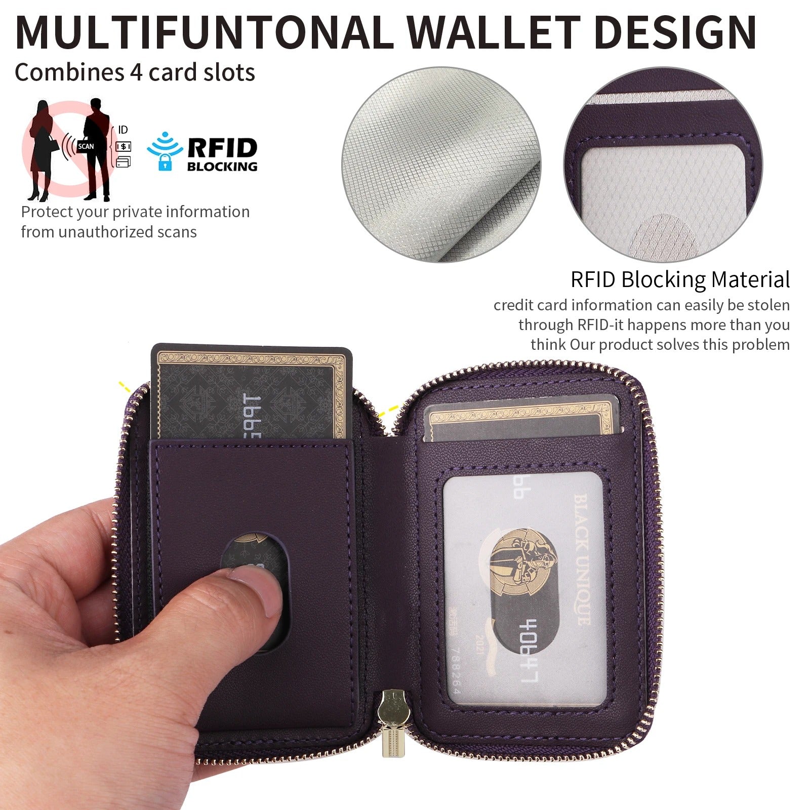 Refined iPhone Magnetic Leather Wallet, MagSafe-Compatible Card Holder with RFID Blocking, Slim Storage Design with Lanyard Support