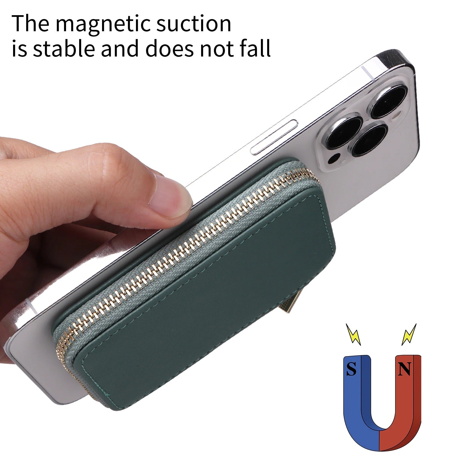 Refined iPhone Magnetic Leather Wallet, MagSafe-Compatible Card Holder with RFID Blocking, Slim Storage Design with Lanyard Support