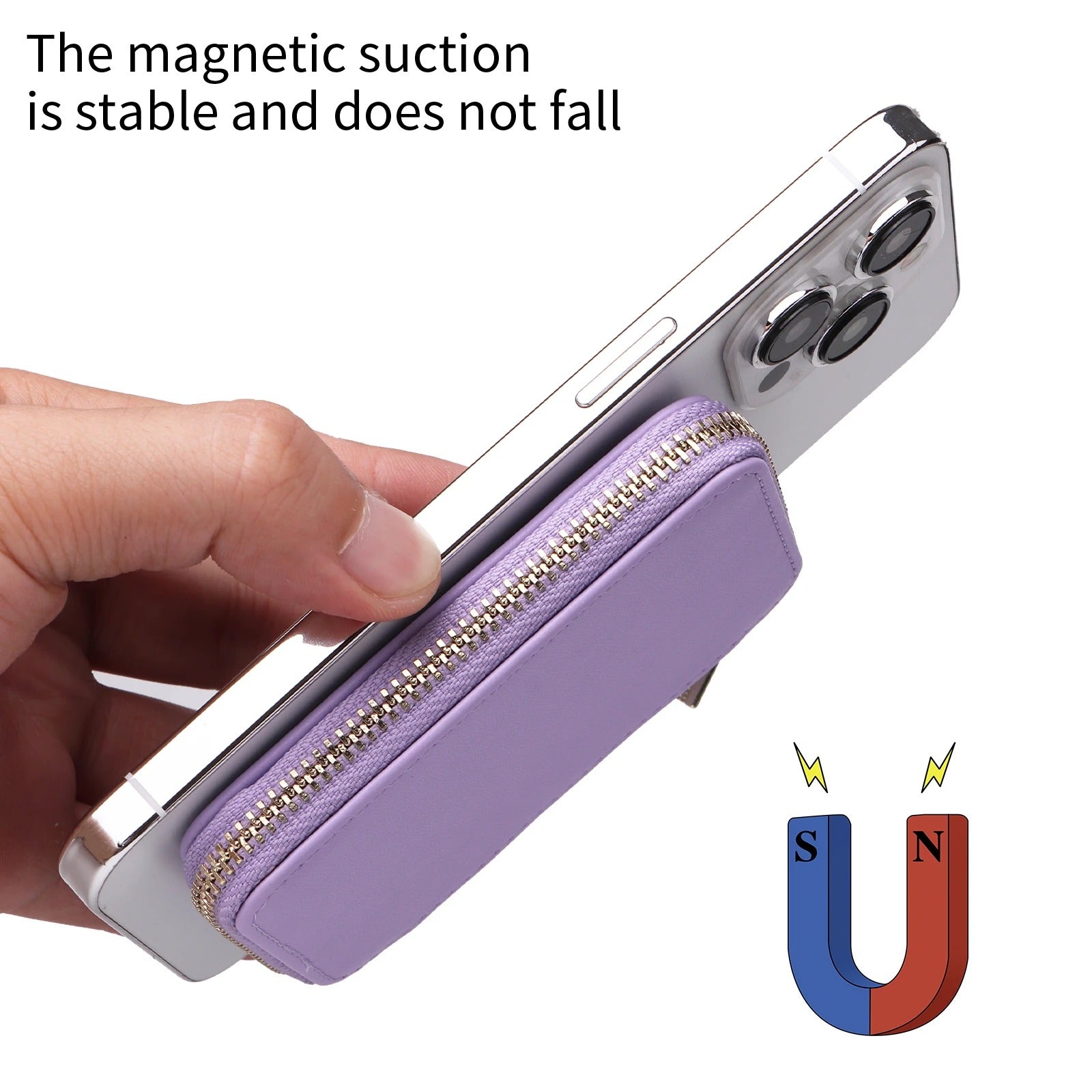 Refined iPhone Magnetic Leather Wallet, MagSafe-Compatible Card Holder with RFID Blocking, Slim Storage Design with Lanyard Support