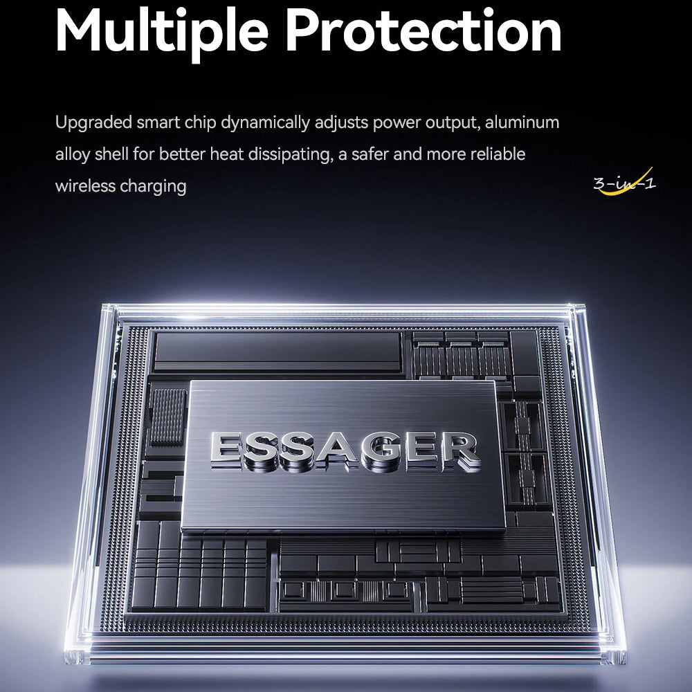 Ultra-Slim iPhone 3-in-1 Portable Wireless Charger Stand, 15W Magnetic Fast-Charge Dock for Phone, Watch & Earbuds with Foldable Design